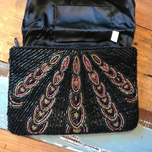 Vintage Beaded Peacock Clutch Formal Black/pink/gold - Picture 7 of 9